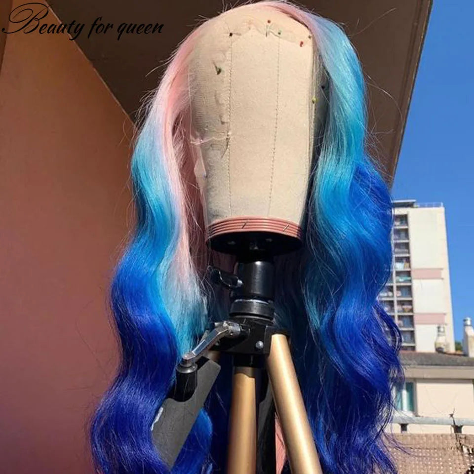 2026 Fashion Colored Blue 180% Density HD 13x4 Lace Front Wig  Glueless Wig Women Cosplay Hot Sale Good Quality Customize