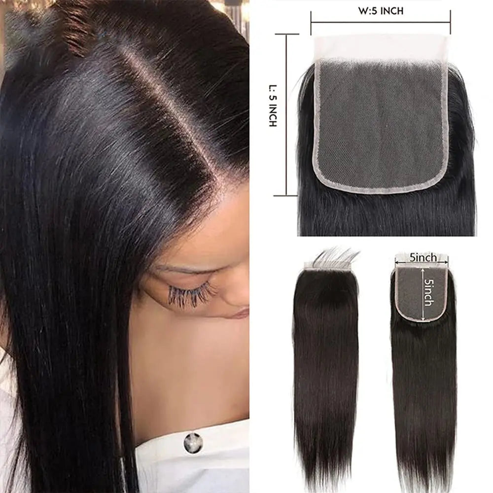 Straight 5x5 Clousre With Bundles Virgin Raw Human Hair Weaving Bundles With 13x6 Frontal Closure Natural Human Hair Extensions