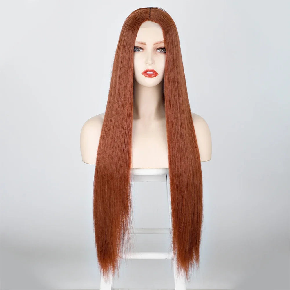 Long Synthetic Straight Wig 32 Inch White Middle Part Wigs for Women Cosplay Blonde Ginger Heat Resistant Fiber Hair Wig