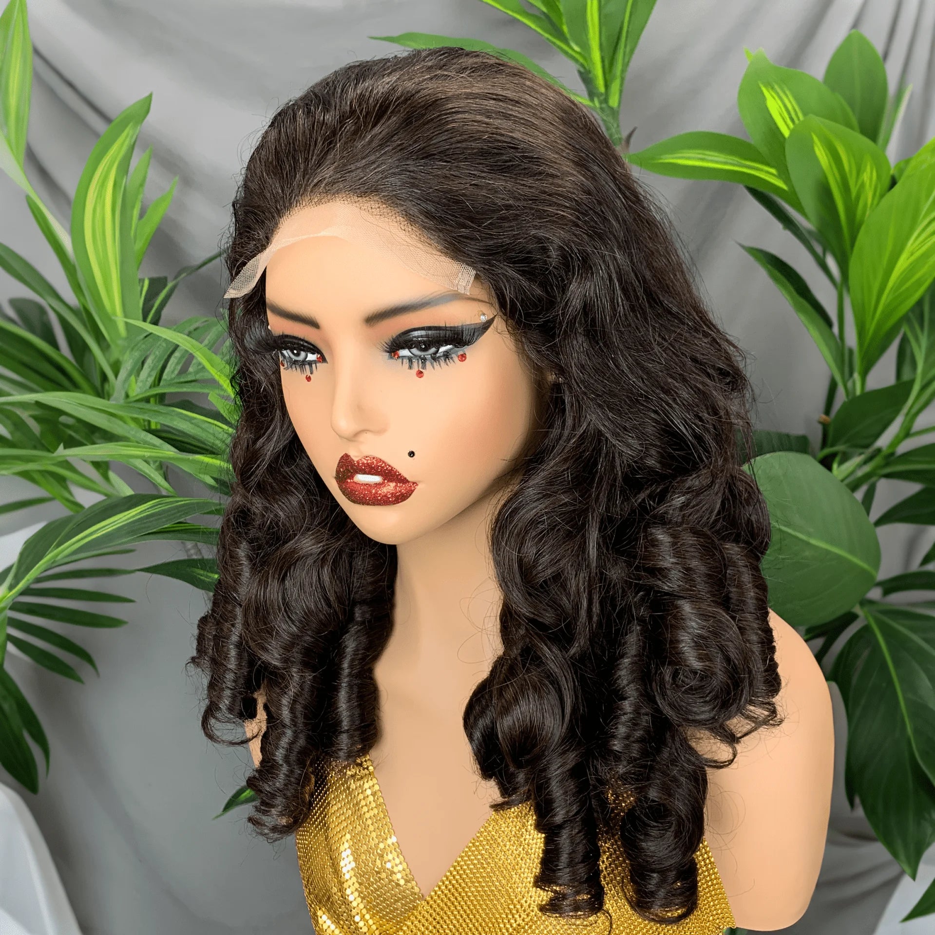 Double Drawn Loose Bouncy Wig 300% Density 5x5 Front Lace Loose Bouncy Curly Wig 100% Human Hair Loose Bouncy Wig for Women