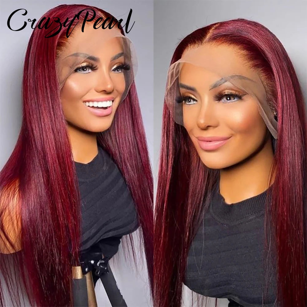 99J Burgundy Lace Front Wigs Human Hair Red Burgundy Wig 250% Density 13X6 Body Wave Lace Front Wigs Pre Plucked Glueless Lace