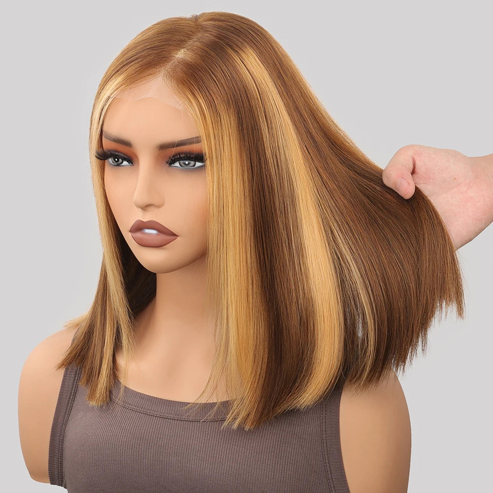 300% Bone Straight 4/27 Highlight Short Bob Wigs 99J Burgundy Glueless Wig Ready To Wear 5x5 Elastic Drawstring Lace Closure Wig