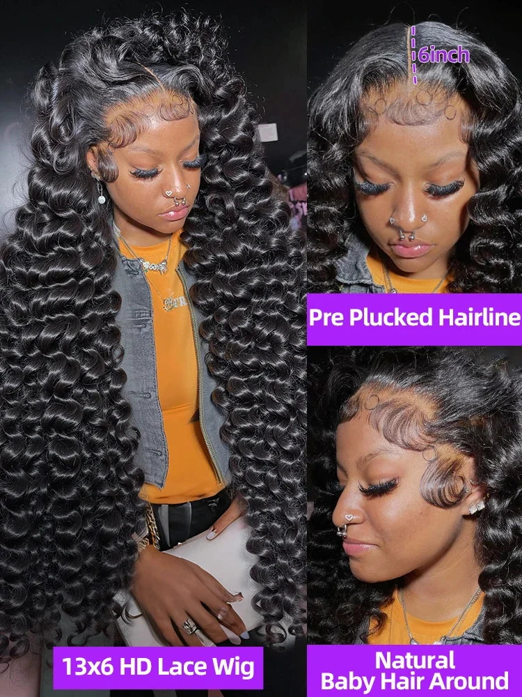 100% Human Hair Brazilian Deep Wave 300% Density 40 Inch Wigs Loose Water Wave Lace Front Wig 4x4 13x6 HD Lace Human Hair Wig