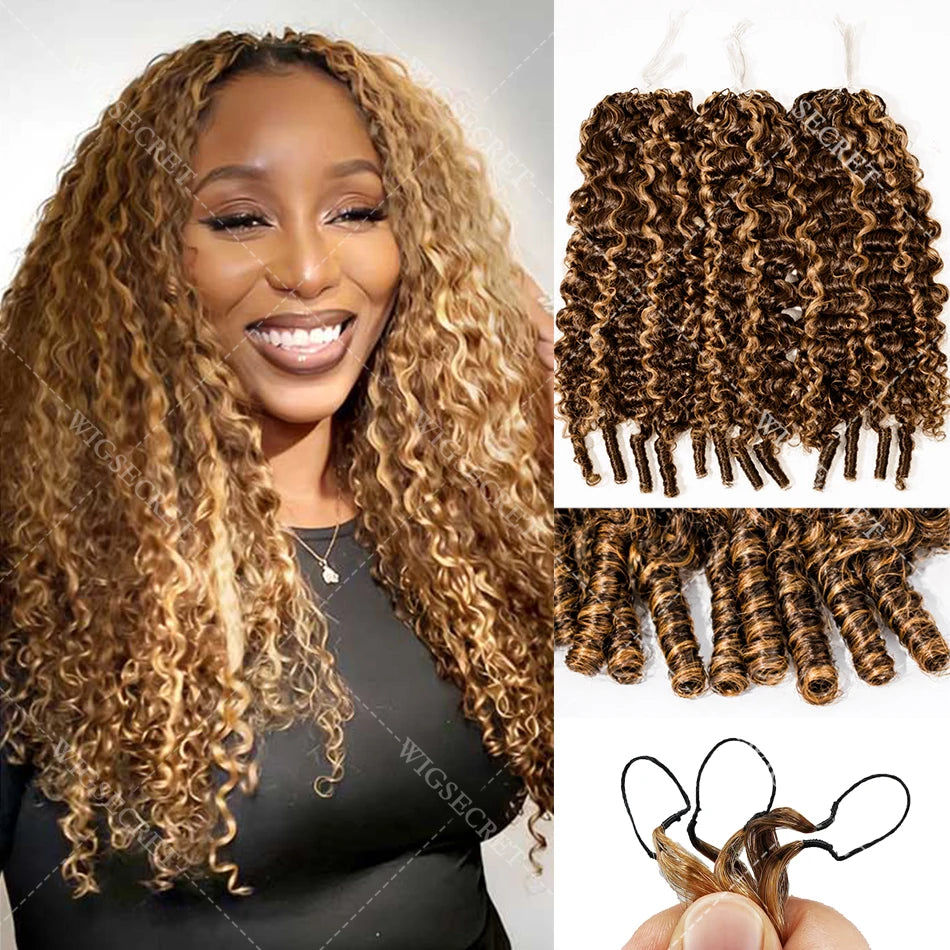 12A P4/27 Burmese Curly Human Hair Pre-Separated Knotless  Highlight Pixie Curls Feather Crochet Miracle Knots Hair Extensions