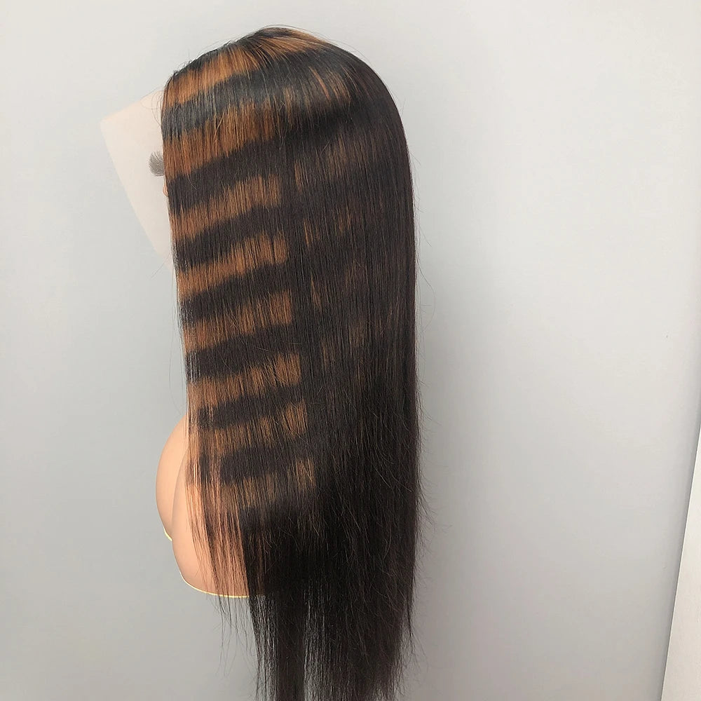 Straight 13x4 Highlight Colored Lace Frontal Wig 13x6 Zebra Brown Lace Front Human Hair Wigs For Women 4x4 5x5 Lace Closure Wig