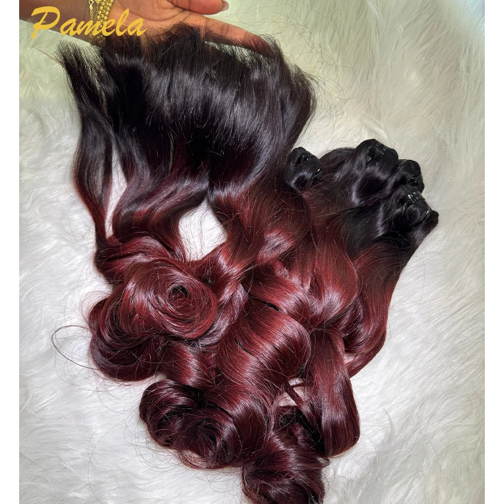 1B/Reddish Brown Color Loose Deep Wave 100% Human Hair Bundles With 13x6 Lace Frontal And 3 Bundles Hair Extensions