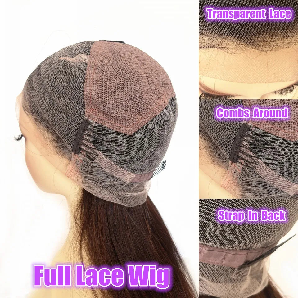 Side Part Dark Brown Highlight Glueless Human Hair Straight 13x6/360 Lace Front Wigs #4/6 Pre Plucked Brazilian 5x5 Silk Top Wig