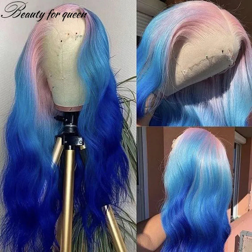 2026 Fashion Colored Blue 180% Density HD 13x4 Lace Front Wig  Glueless Wig Women Cosplay Hot Sale Good Quality Customize