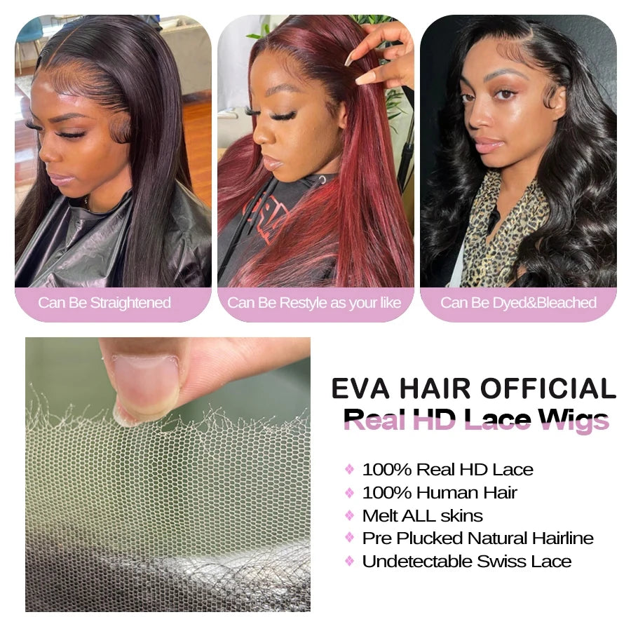 Eva Hair 100% Real HD Closure Wig 5x5 6x6 7x7 HD Lace Closure Wigs Glueless Wig Human Hair Ready to Wear HD Lace Closure Wigs