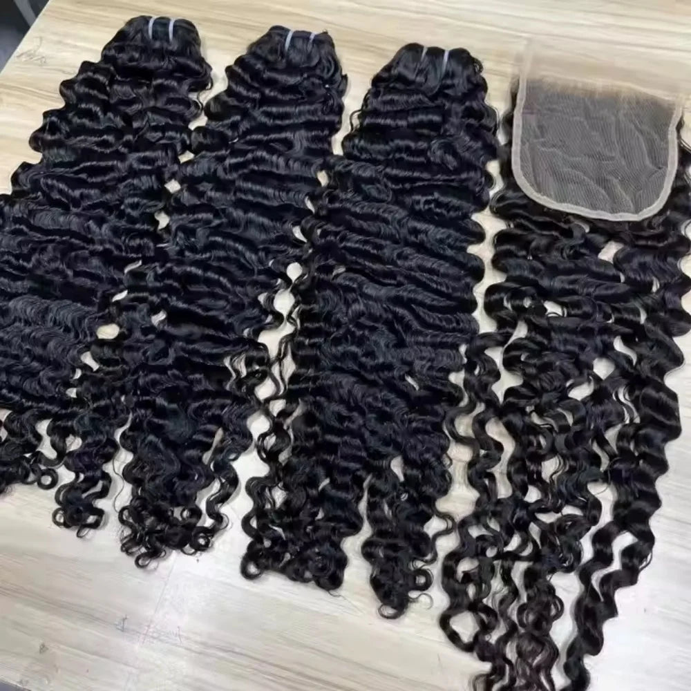 Burmese Curly 4x4 13x4 Real HD Lace Frontal With Bundles  Human Hair Bundles With Closure Raw Weaves Human Hair With Closures